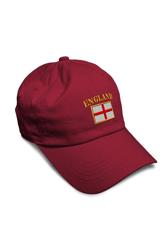 Soft Baseball Hat Embroidered Dad Hat England Flag Embroidery Men & Ladies Baseball Cap Cotton Burgundy Design Only