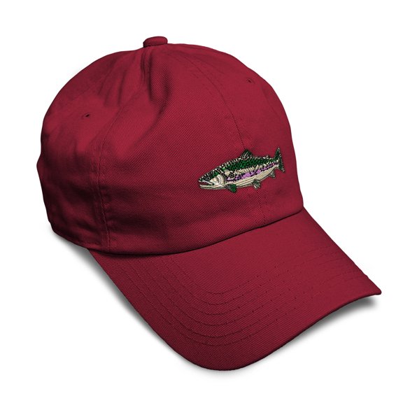 Soft Baseball Hat Embroidered Dad Hat Fish Rainbow Trout Men & Ladies Baseball Cap Cotton Burgundy Design Only