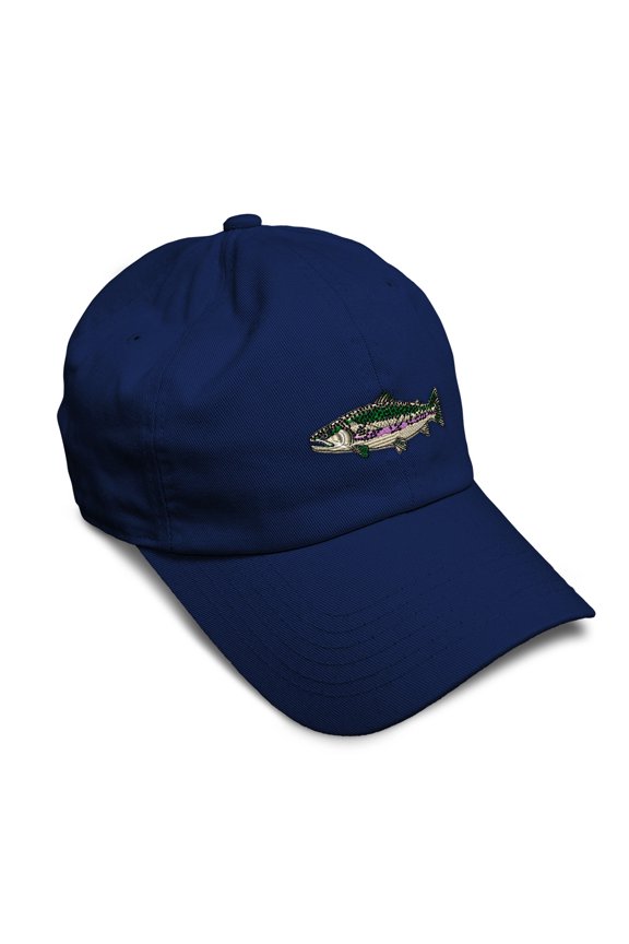 Soft Baseball Hat Embroidered Dad Hat Fish Rainbow Trout Men & Ladies Baseball Cap Cotton Navy Design Only