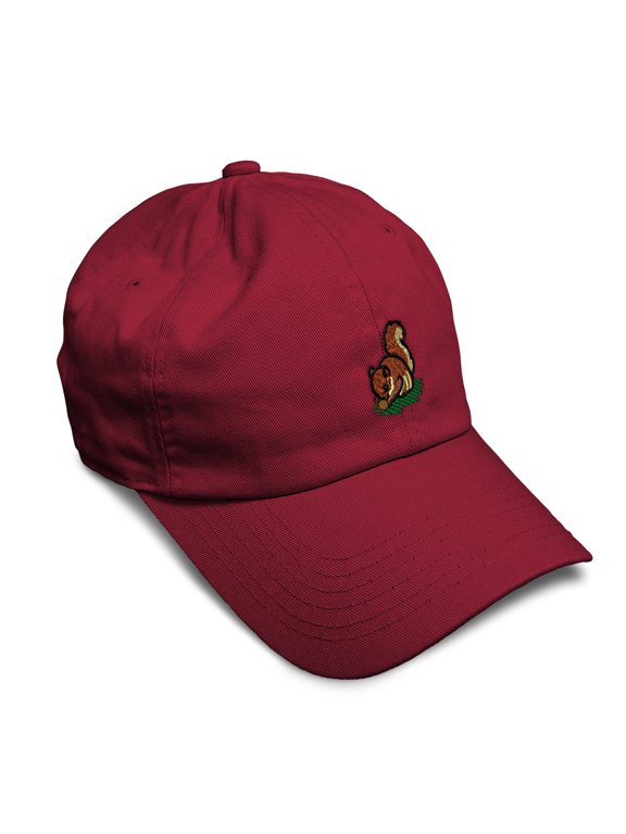 Soft Baseball Hat Embroidered Dad Hat Nut and Squirrel Embroidery Men & Ladies Baseball Cap Cotton Burgundy Design Only