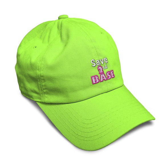 Soft Baseball Hat Embroidered Dad Hat Save 2Nd Base Men & Ladies Baseball Cap Cotton Lime Design Only