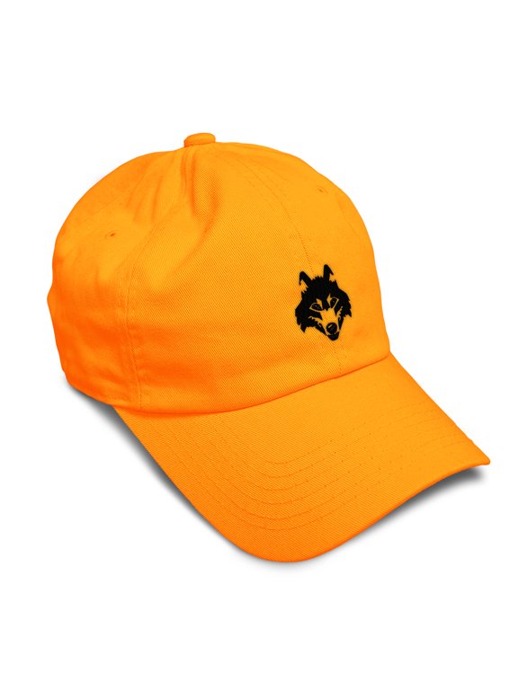 Soft Baseball Hat Embroidered Dad Hat Wolf Face Black Embroidery Men & Ladies Baseball Cap Cotton Orange Design Only