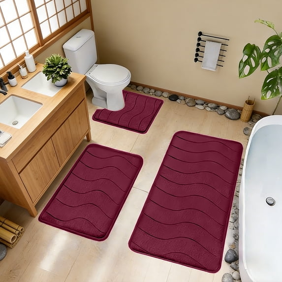 Soft Bath Mat Set 3-Piece Large Absorbent Non-Slip Bathroom Rug, Super Thick Plush Quick-Dry Shower Mat for Bathroom Floor, Washable Comfortable Toilet Mats for Home Decor