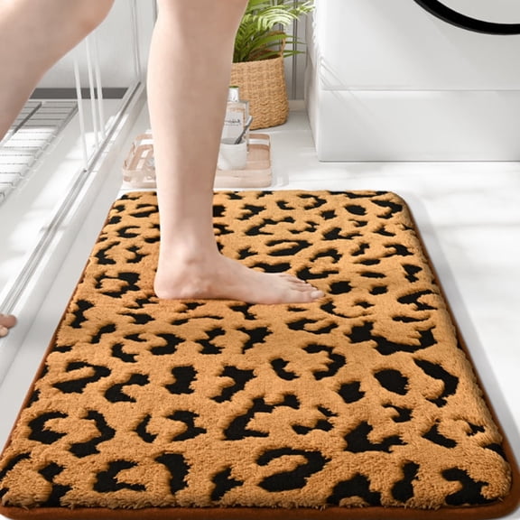 Soft Bath Rug 32"x20" Brown Leopard Bathroom Mat Non-Slip Water Absorbent Rugs for Bathtub Shower Room Bathing Machine Washable
