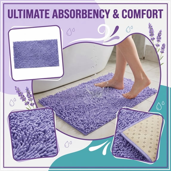 Soft Bath Rug, Non Slip Floor Mat and Chenille Bath Mat, for Tub, Vanity and Doorway, 16 x 24 in, Light Purple
