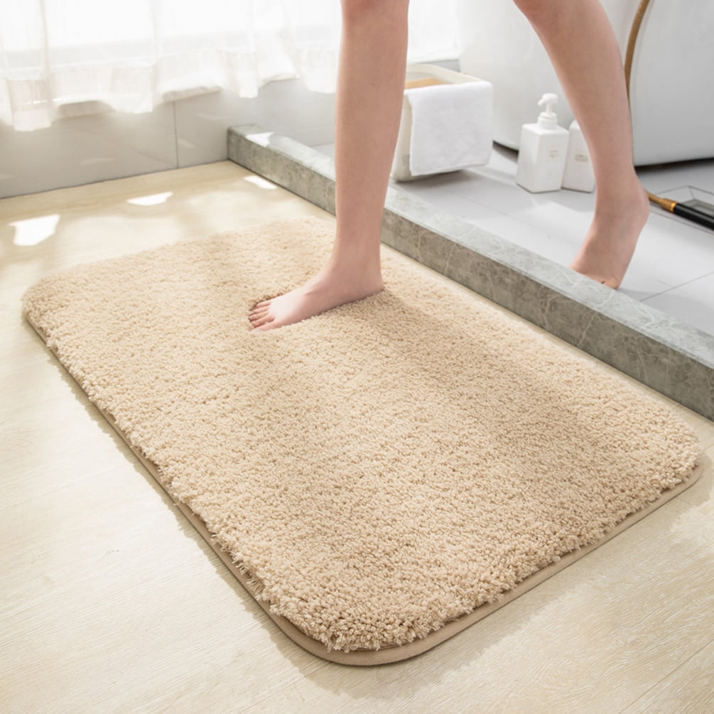 Soft Bath Rugs Absorbent Non-Slip 18 x 28inch Beige Microfiber Fluffy Shaggy Bathroom Mats Machine Washable Floor Rug