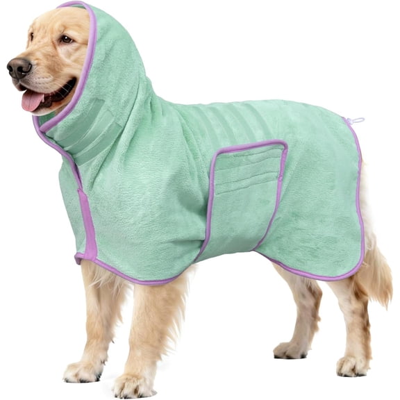Soft Bathrobe Drying Coat, Super Absorbent Towels for After Bath, Microfiber Robe Adjustable & Warm Keeping Dogs Coat for Dogs & Cats (Green, Small)