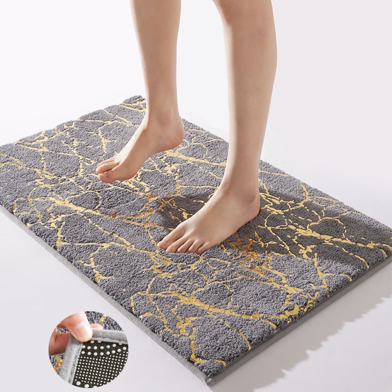 Soft Bathroom Rugs 20"x32" Gray Gold Marble Pattern Bath Mat Absorbent Non-Slip Backing Doormat