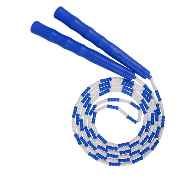 Soft Beaded Segment Adjustable Fitness Workout Tangle-Free Skipping Rope For Activities Exercising - blue and white
