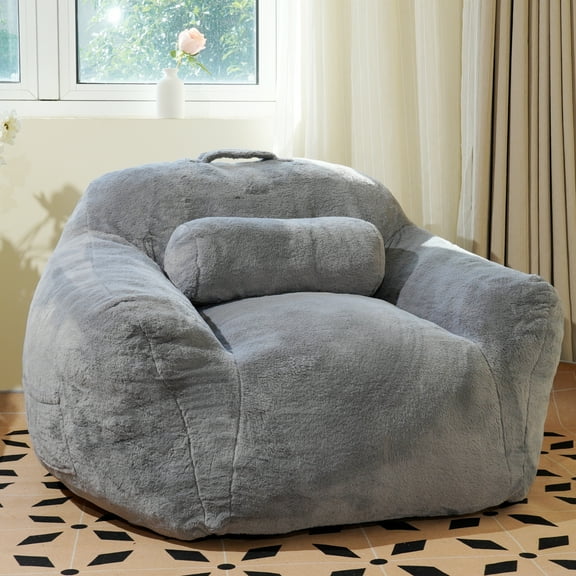 Soft Bean Bag Sofa Chair, Large Bean Bag Chair for Adults with Pillow, Easy to Clean Memory Foam Chair, Plush Lazy Sofa in Living Room, Bedroom,Gray.
