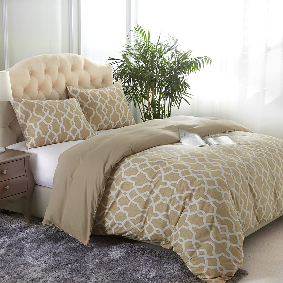Soft Beauty Pattern Printed 3 Piece Duvet Cover Set With Zipper Closure & Corner Ties King/Queen