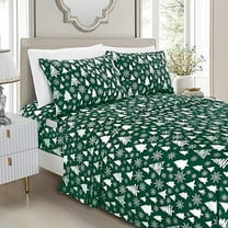 Soft Bed Sheets Holiday Pattern 1500 Thread Count Egyptian Quality Microfiber-Softness Wrinkle and Fade Resistant (6-Piece) Bedding Set, Queen, Hunter Green Christmas Tree