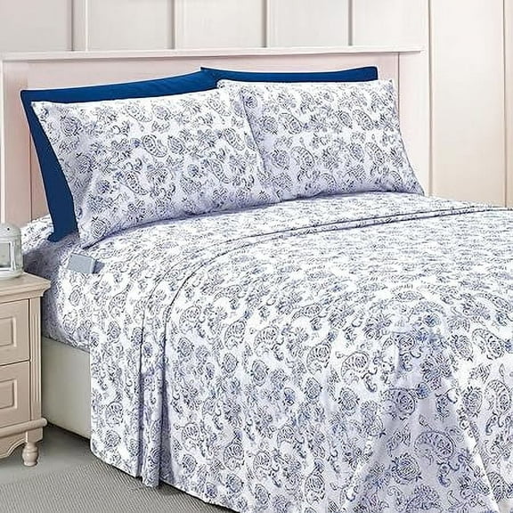 Soft Bed Sheets Paisley Pattern - 1500 Series Softness Wrinkle and Fade Resistant (6-Piece) Bedding Set, California King, Paisley Indigo