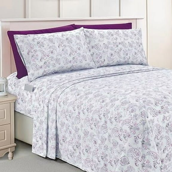 Soft Bed Sheets Paisley Pattern - 1500 Series Softness Wrinkle and Fade Resistant (6-Piece) Bedding Set, Full, Paisley Purple