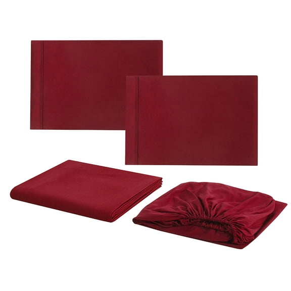 Soft Bed Sheets Set Bedspread Deep Pocket High Quality Bedding Set Red King Size 4Pcs
