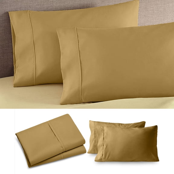 Soft Bedroom Pillowcases, King Pillow Cases Set of 2, Smooth Microfiber, Breathable Pillow Covers, Fade Resistant Pillow Cases, Solid Tan Envelope Closure 20 X 36 Inch King Size