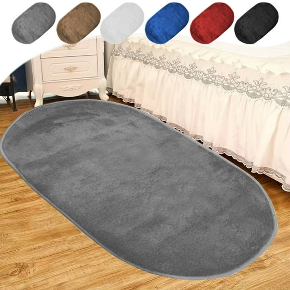 Soft Bedroom Rugs, Shaggy Carpet, Oval Area Rug, Felt Material, Flocked Thick Wool, for Bedroom and Living Room, Non Slip, Washable, 16x31 Inches, Blue, by FAJHHA