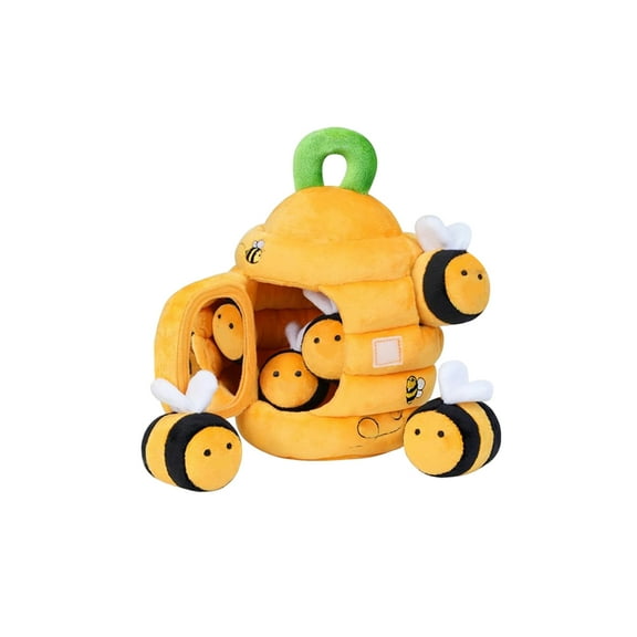 Soft Beehive Sensory Toy Set – Plush Beehive with 5 Interactive Bees Featuring Rattle, Crinkle, Squeaker & Mirror, Montessori-Inspired Soft Sensory Activity Toys for Learning, Exploration & Xmas Gift