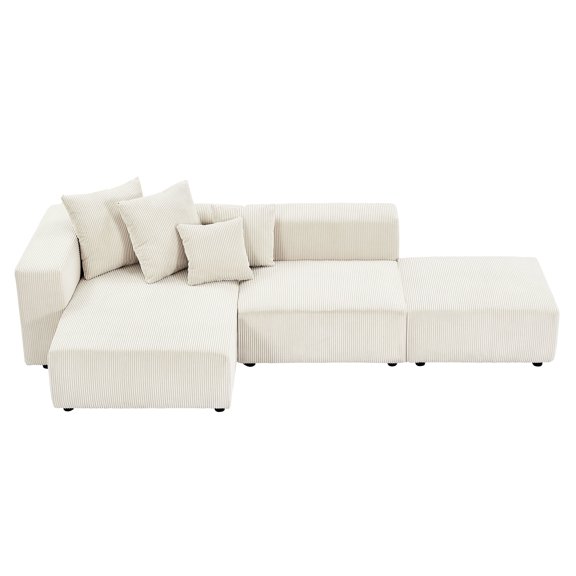Soft Beige Apartment , Sectional Modular With Corduroy , Furniture For Living Areas - W115.45xd57.37xh25.2