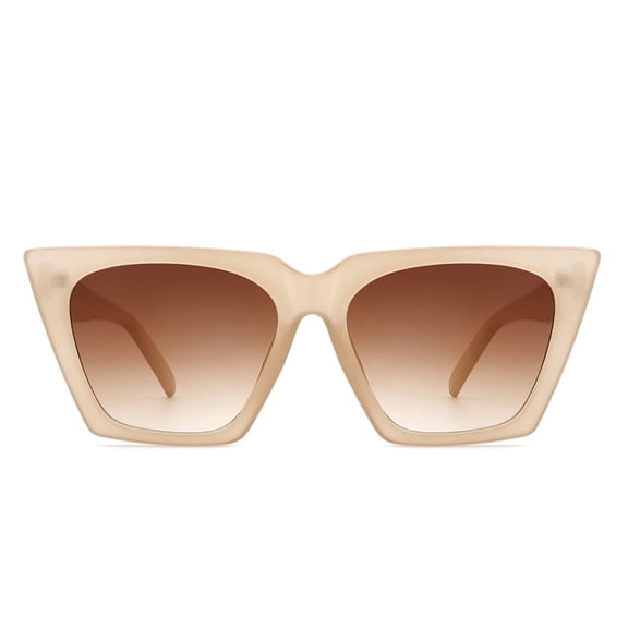 Soft Beige Frame Square Sunglasses - Gradient Brown Lens UV Protection Minimalist Daily Wear Eyewear