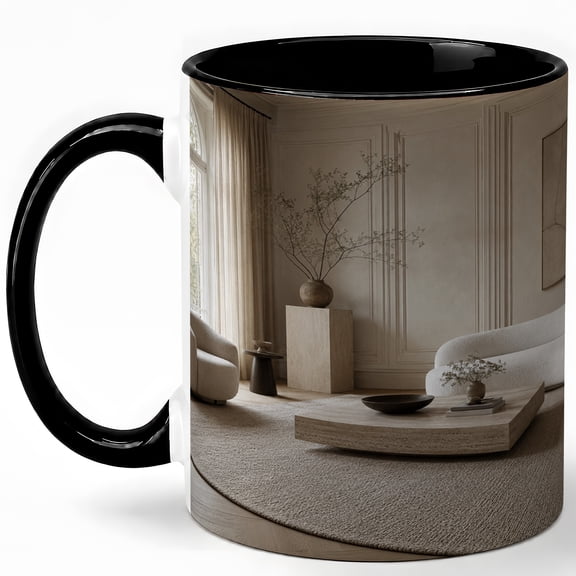 Soft Beige Living Room 11oz Ceramic Mug, Minimal Interior Coffee Cup