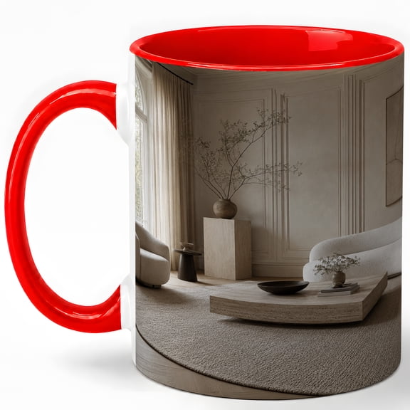 Soft Beige Living Room 11oz Ceramic Mug, Minimal Interior Coffee Cup