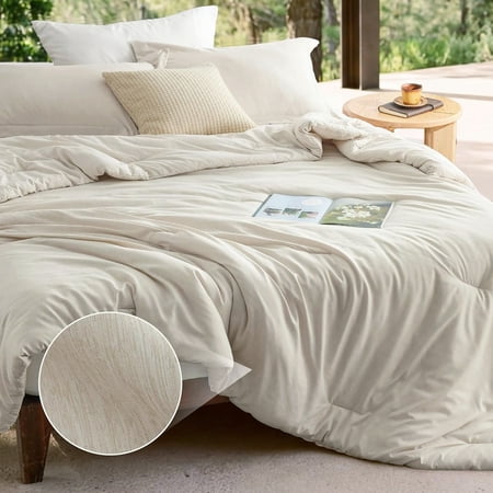 Soft Beige Queen Comforter Set 3 Pieces, All Seasons Cationic Dyed Bedding