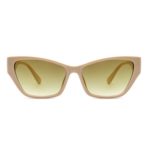 Soft Beige Square Sunglasses - Gradient Light Green Lens UV Protection Minimalist Daily Wear Eyewear