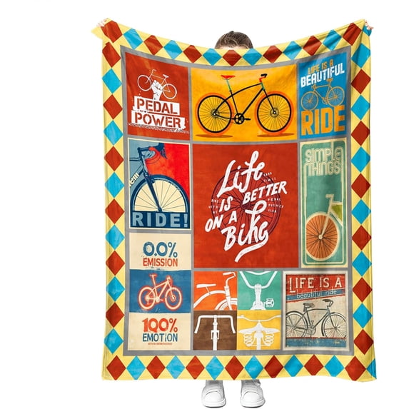 Soft Bicycle Blanket for Couch Bed Cozy Microfiber Fleece Flannel Bike Throw Blanket Gifts for Cycling Lover Kids Boys Girls Adults 40'''' x 50'''' (Bike 03)