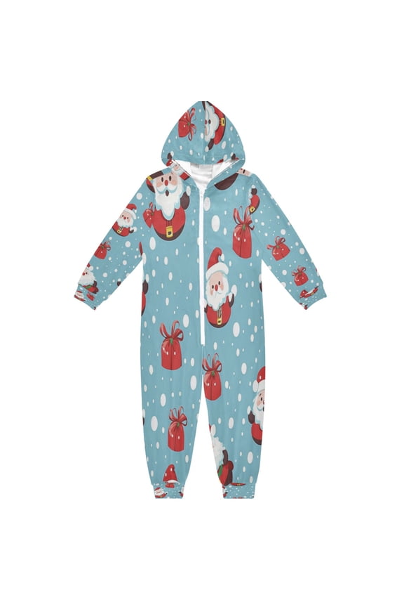 Soft Big Kids Onesie Pajamas Cozy Loose-Fit Jumpsuits for kids with Pockets for Christmas Lounge & Play Adorable Santas