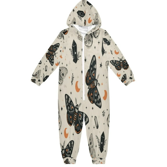 Soft Big Kids Onesie Pajamas Cozy Loose-Fit Jumpsuits for kids with Pockets for Christmas Lounge & Play Black and White Moths