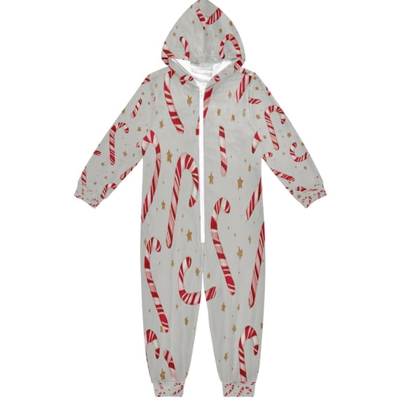 Soft Big Kids Onesie Pajamas Cozy Loose-Fit Jumpsuits for kids with Pockets for Christmas Lounge & Play Candy Cane and Gold Stars