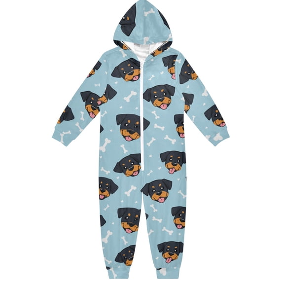 Soft Big Kids Onesie Pajamas Cozy Loose-Fit Jumpsuits for kids with Pockets for Christmas Lounge & Play Cartoon Dog Faces and Bones