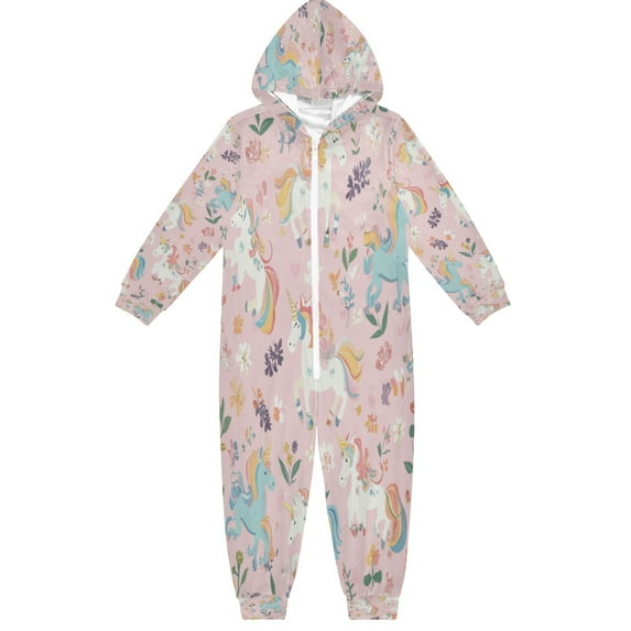 Soft Big Kids Onesie Pajamas Cozy Loose-Fit Jumpsuits for kids with Pockets for Christmas Lounge & Play Cartoon Unicorns Pattern