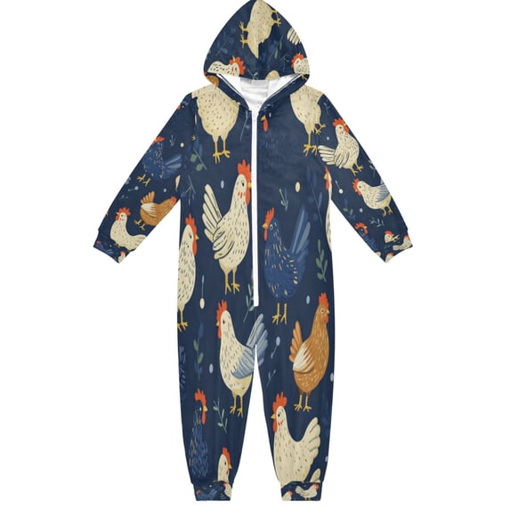 Soft Big Kids Onesie Pajamas Cozy Loose-Fit Jumpsuits for kids with Pockets for Christmas Lounge & Play Chickens and Hens