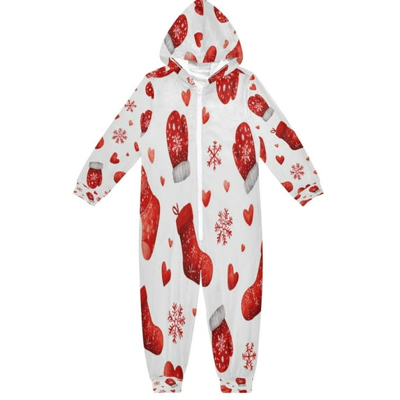 Soft Big Kids Onesie Pajamas Cozy Loose-Fit Jumpsuits for kids with Pockets for Christmas Lounge & Play Christmas Socks and Gloves Pattern
