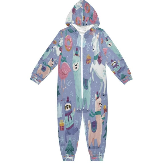 Soft Big Kids Onesie Pajamas Cozy Loose-Fit Jumpsuits for kids with Pockets for Christmas Lounge & Play Cute Animals in The Snow