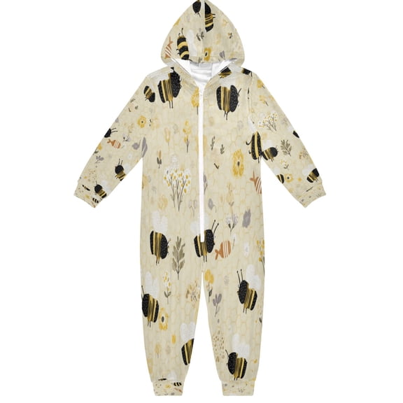 Soft Big Kids Onesie Pajamas Cozy Loose-Fit Jumpsuits for kids with Pockets for Christmas Lounge & Play Cute Bees and Honeycomb Pattern