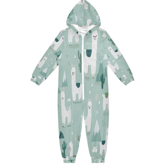 Soft Big Kids Onesie Pajamas Cozy Loose-Fit Jumpsuits for kids with Pockets for Christmas Lounge & Play Cute Cartoon Llama Pattern
