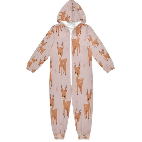 Soft Big Kids Onesie Pajamas Cozy Loose-Fit Jumpsuits for kids with Pockets for Christmas Lounge & Play Cute Deer Pattern