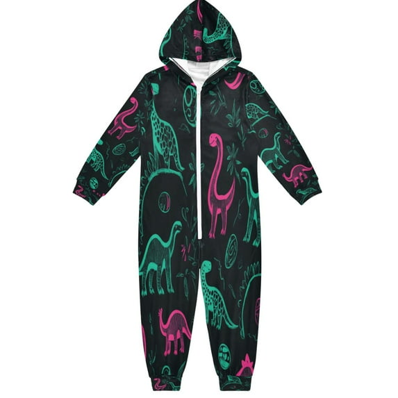 Soft Big Kids Onesie Pajamas Cozy Loose-Fit Jumpsuits for kids with Pockets for Christmas Lounge & Play Cute Green Dinosaurs