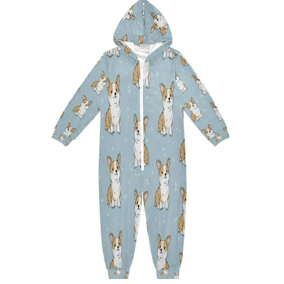 Soft Big Kids Onesie Pajamas Cozy Loose-Fit Jumpsuits for kids with Pockets for Christmas Lounge & Play Cute Little Dog Pattern