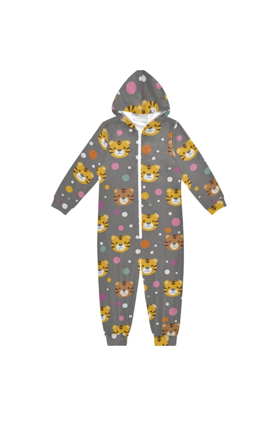 Soft Big Kids Onesie Pajamas Cozy Loose-Fit Jumpsuits for kids with Pockets for Christmas Lounge & Play Cute Tiger Face Pattern