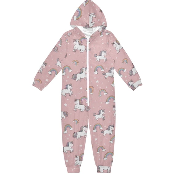 Soft Big Kids Onesie Pajamas Cozy Loose-Fit Jumpsuits for kids with Pockets for Christmas Lounge & Play Cute Unicorn Pattern