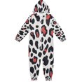 thumbnail image 1 of Soft Big Kids Onesie Pajamas Cozy Loose-Fit Jumpsuits for kids with Pockets for Christmas Lounge & Play Dark Red Leopard Print, 1 of 8