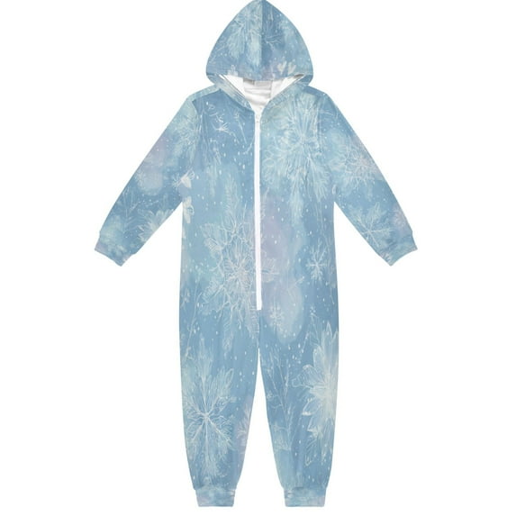 Soft Big Kids Onesie Pajamas Cozy Loose-Fit Jumpsuits for kids with Pockets for Christmas Lounge & Play Delicate Snowflakes Patter