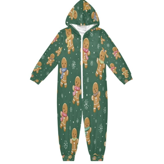 Soft Big Kids Onesie Pajamas Cozy Loose-Fit Jumpsuits for kids with Pockets for Christmas Lounge & Play Gingerbread Christmas Theme Pattern