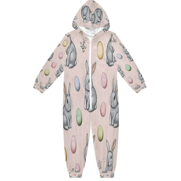 Soft Big Kids Onesie Pajamas Cozy Loose-Fit Jumpsuits for kids with Pockets for Christmas Lounge & Play Grey Bunnies
