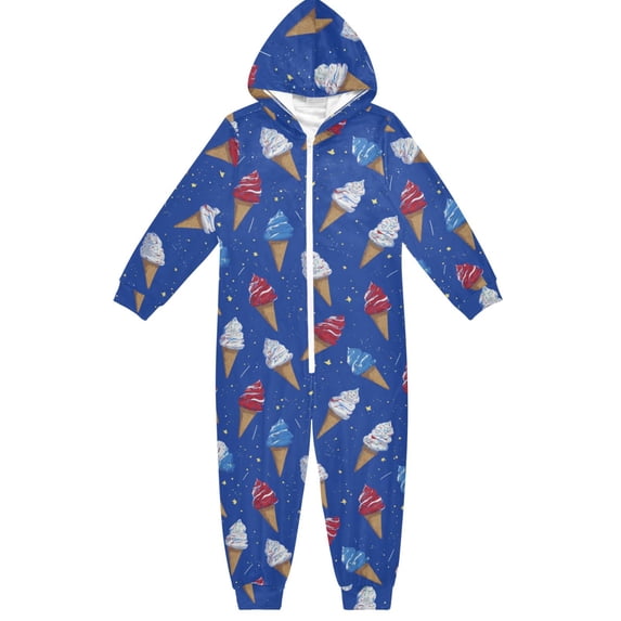 Soft Big Kids Onesie Pajamas Cozy Loose-Fit Jumpsuits for kids with Pockets for Christmas Lounge & Play Ice Cream Cones and Shooting Stars