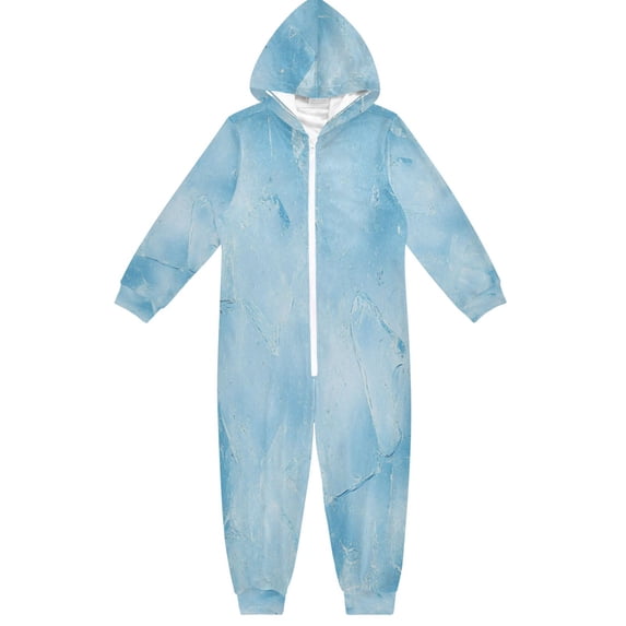 Soft Big Kids Onesie Pajamas Cozy Loose-Fit Jumpsuits for kids with Pockets for Christmas Lounge & Play Light Blue Icy Texture